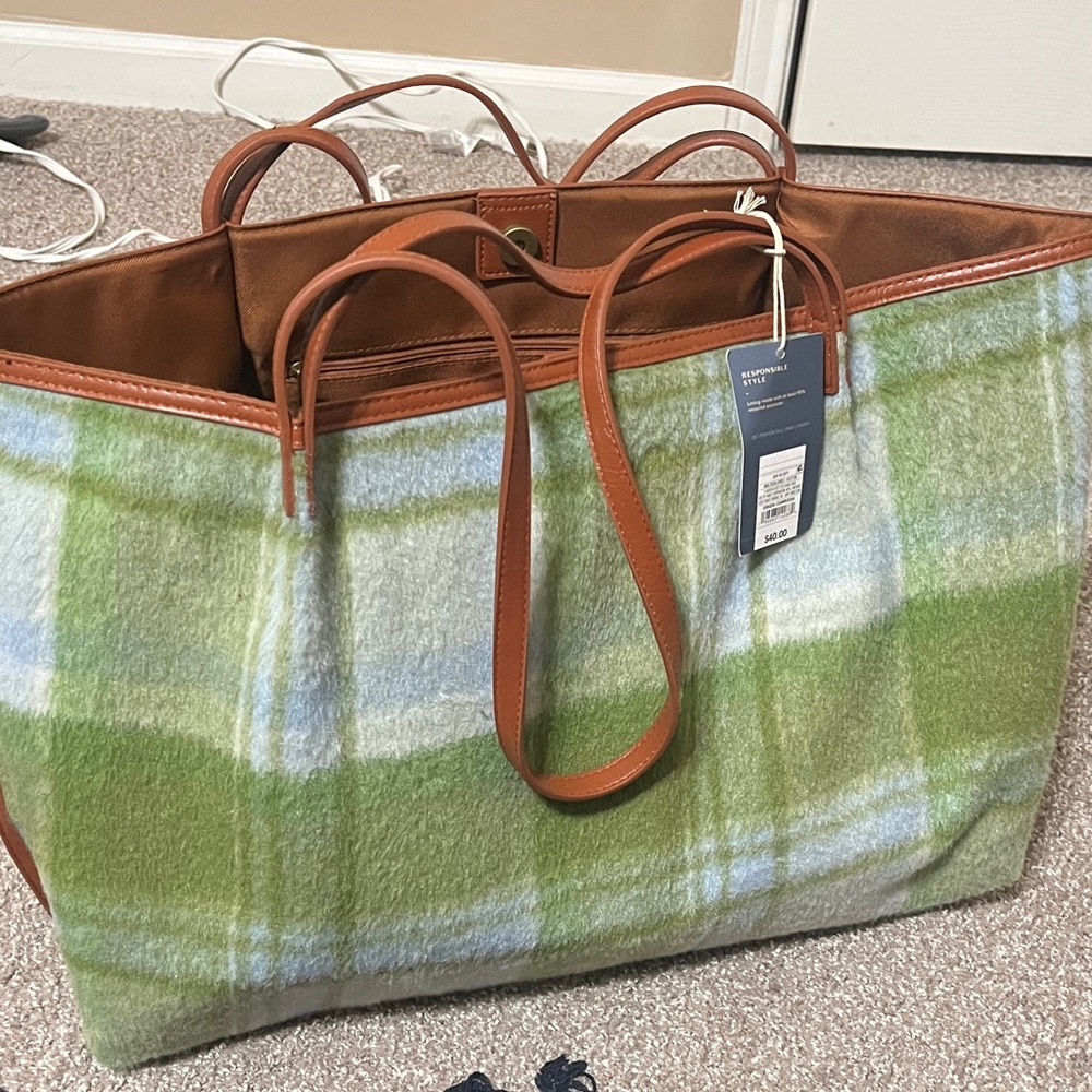 Plaid Green and Brown Tote Bag